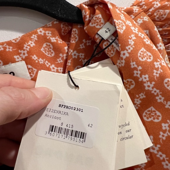 NWT Sandro orange print Enrika satin wrap dress - Picture 6 of 8